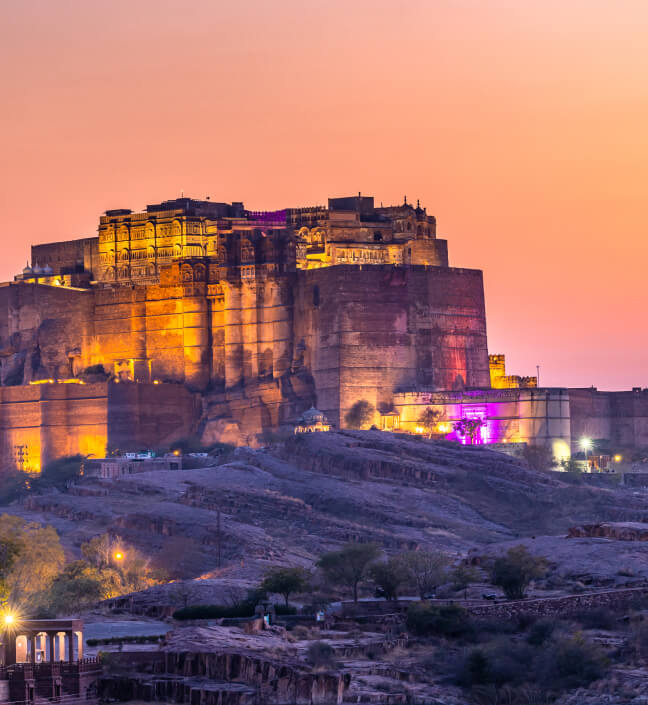 Historic fort glowing during sunset