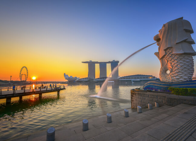 Singapore city skyline at sunset